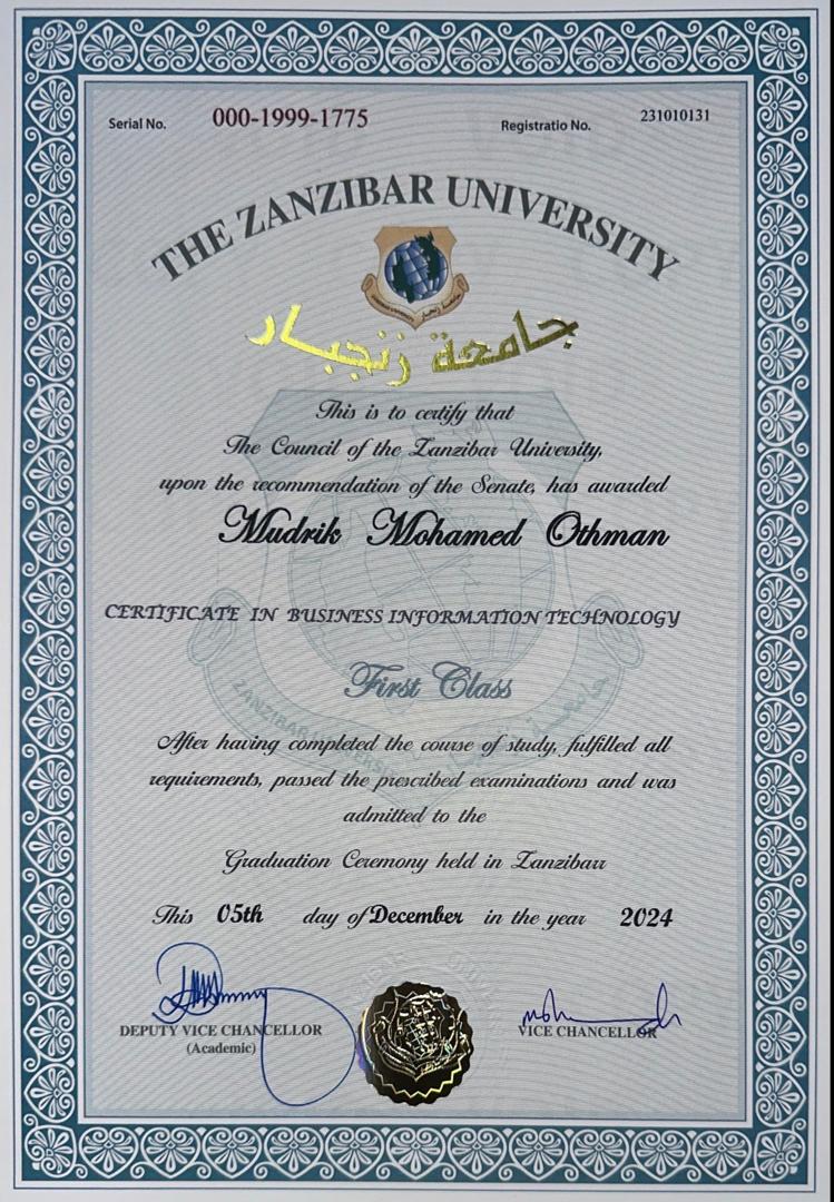 Business of Information Technology Certificate — First Class