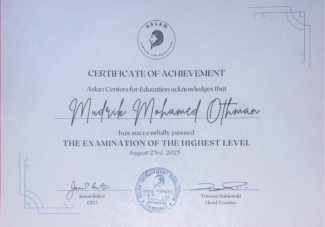 High Level English Completion Certificate