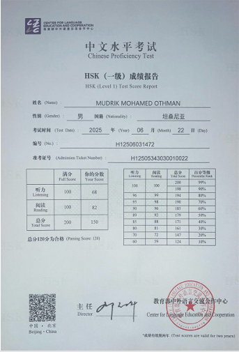 HSK Level 1 Chinese Certificate